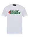 Dsquared2 White Crewneck T-shirt With Print On The Front And Logo Lettering On The Rear In Cotton Man In White