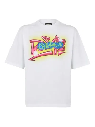 Dsquared2 Crew Neck Graphic Print Short Sleeve T-shirt In Blue