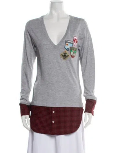 Pre-owned Dsquared2 Graphic Print V-neck Top In Gray