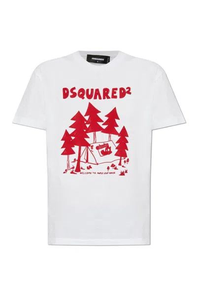 Dsquared2 Graphic Printed Crewneck T-shirt In White