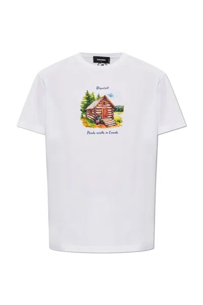 Dsquared2 Graphic Printed Crewneck T-shirt In White