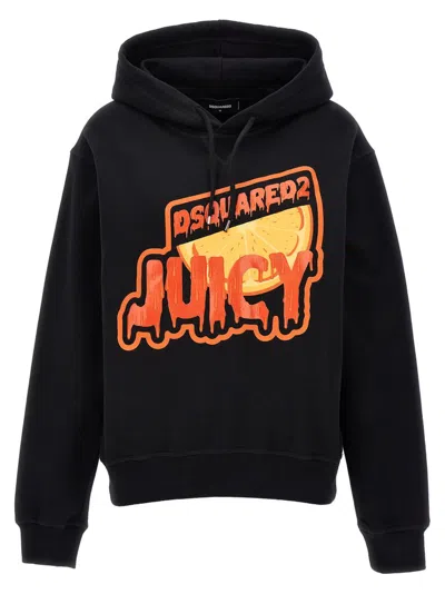 Dsquared2 Graphic Printed Drawstring Hoodie In Black