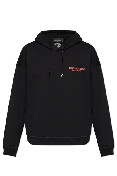 Dsquared2 Graphic Printed Drawstring Hoodie In Black