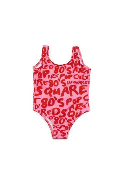 Dsquared2 Kids' Graphic-printed One-piece Swimsuit In Rosa