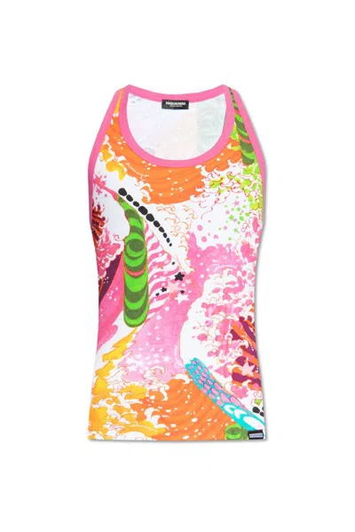 Dsquared2 Graphic Printed Ribbed Tank Top In Multi