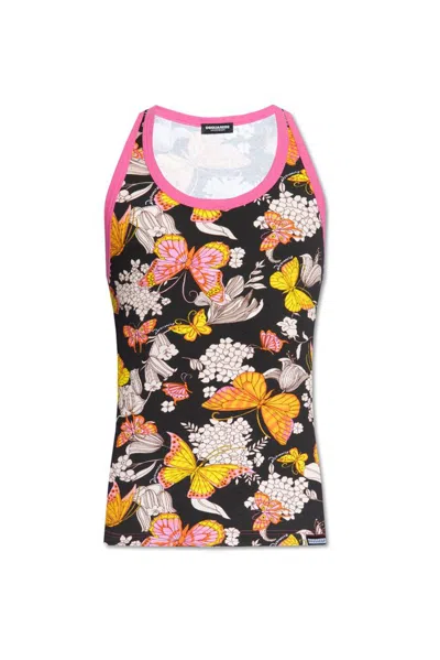 Dsquared2 Floral-print Tank Top In Black