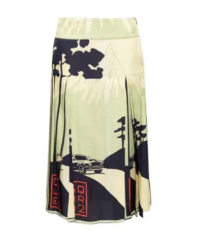 Dsquared2 Graphic-print Box-pleat Skirt In Nude