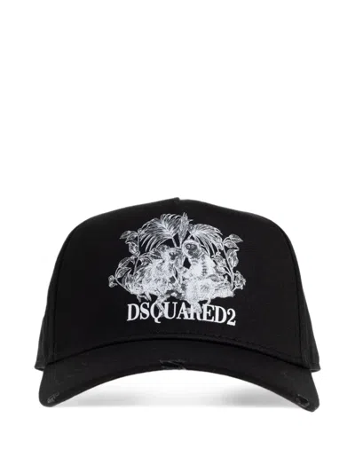 Dsquared2 Graphic-print Distressed Baseball Cap In Black