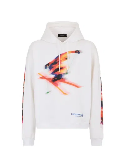 Dsquared2 Graphic-print Drawstring Cotton Hoodie In White
