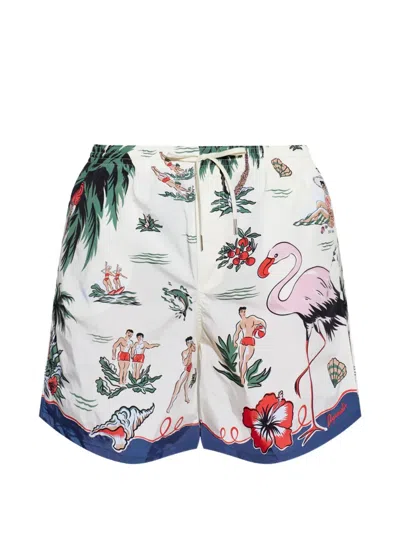 Dsquared2 Bermuda Shorts With Tropical Print In Silk In White