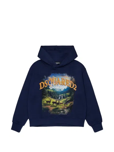 Dsquared2 Kids' Graphic-print Hoodie In Blue