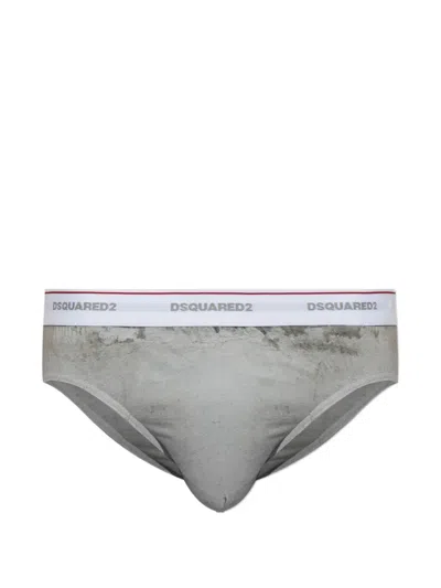 Dsquared2 Graphic-print Logo-waistband Briefs In Gray