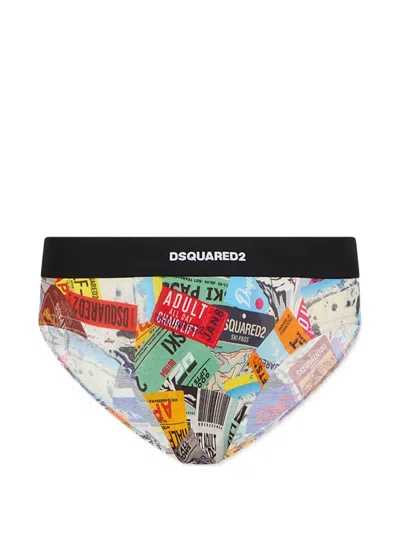 Dsquared2 Graphic-print Logo-waistband Briefs In Multi