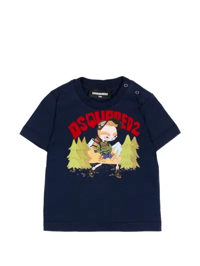 Dsquared2 Babies' Graphic-print Press-stud T-shirt In Blue