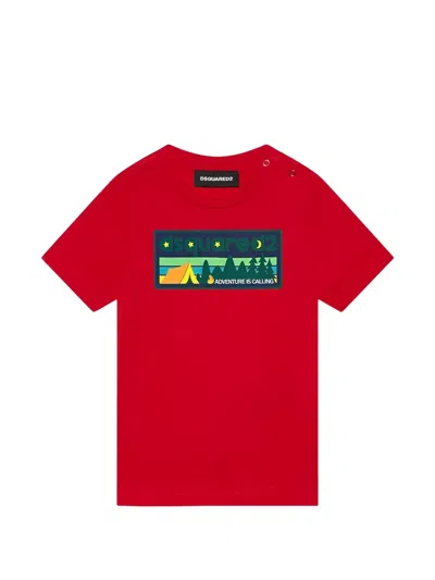 Dsquared2 Babies' Graphic-print Shoulder-button T-shirt In Red
