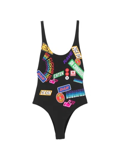 Dsquared2 Graphic-print Swimsuit In Black