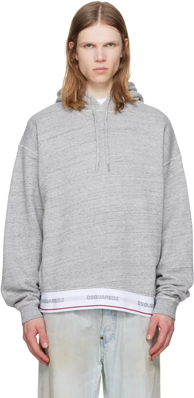 Dsquared2 Cotton Logo Band Hem Hoodie In Gray