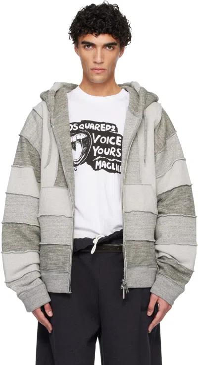 DSQUARED2 GRAY MAGLIANO EDITION MIX GREY VENUE FIT ZIPPED HOODIE