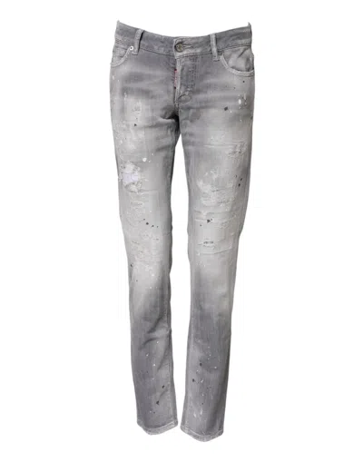 DSQUARED2 GRAY WASHED MID WAIST TAPERED DENIM JEANS