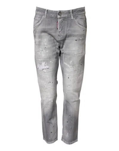 DSQUARED2 GRAY WASHED MID WAIST TAPERED JEANS