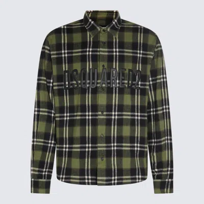 DSQUARED2 DSQUARED2 GREEN AND BROWN COTTON PLAID PRINT FLANNEL SHIRT