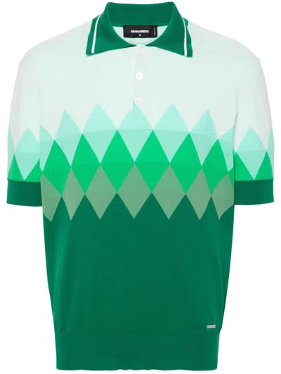 Dsquared2 Green Argyle Check Polo Shirt