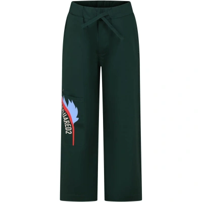 Dsquared2 Kids' Green Casual Trousers For Boy With Logo