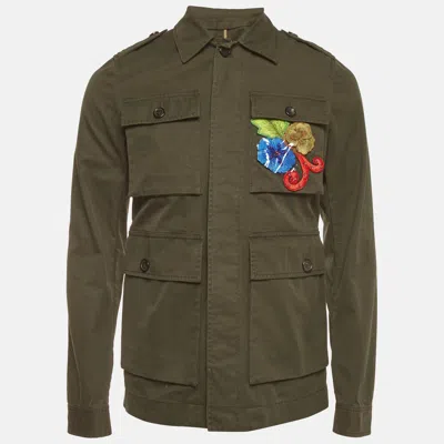 Pre-owned Dsquared2 Green Floral Appliqué Gabardine Military Jacket S