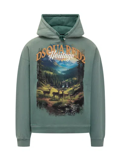 Dsquared2 Green Graphic Hood Sweatshirt