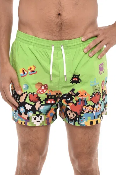 Dsquared2 Pixel-print Drawstring Swim Shorts In Green