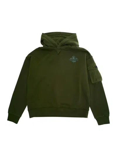 Dsquared2 Kids' Green Hoodie With Logo Detail On The Front In Cotton Boy