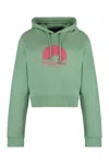 DSQUARED2 GREEN HOODIE WITH RIBBED EDGES AND SIDE SLITS
