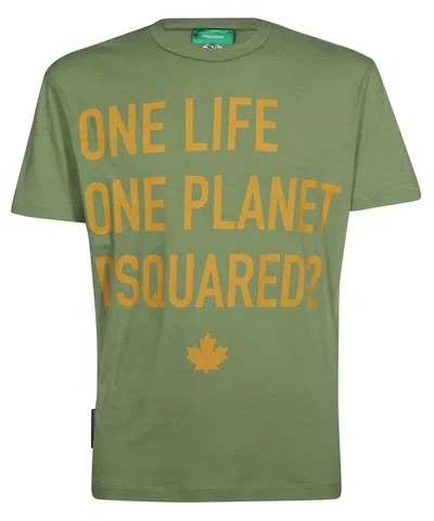 Dsquared2 Green Ribbed Cotton T-shirt For Men
