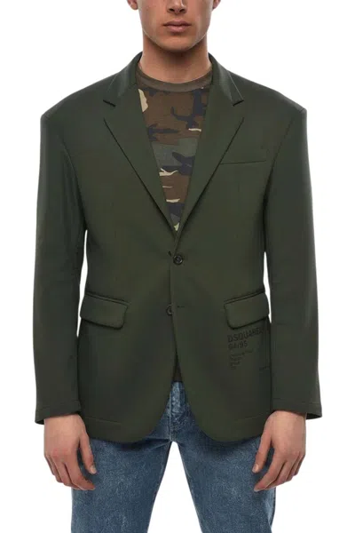 Dsquared2 Single-breasted Logo-print Blazer In Green