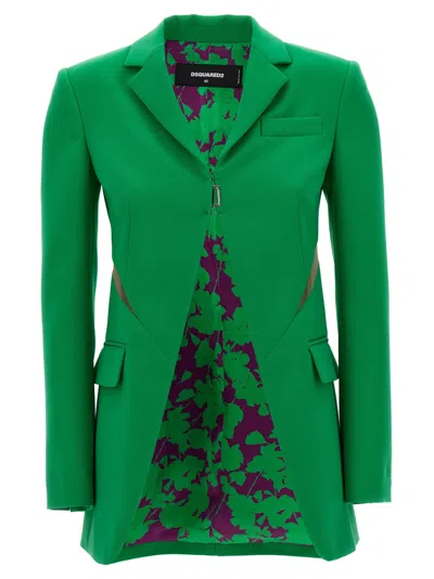 DSQUARED2 GREEN TULLE INSERT BLAZER JACKET