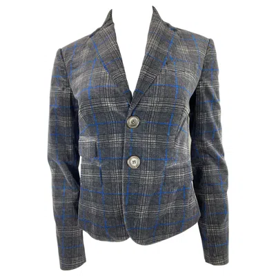 Pre-owned Dsquared2 Grey And Blue Velvet Check Plaid Blazer Jacket, Size 42 In Gray