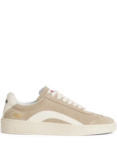 Dsquared2 Grey And White Calfskin Low-top Sneakers In Brown