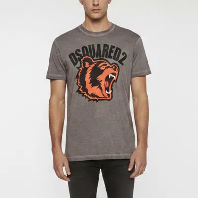 Pre-owned Dsquared2 Grey Bear Logo Print Jersey Crewneck T-shirt L In Gray