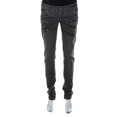 Dsquared2 Grey Crystal Embellished Splatter Effect Denim Super Skinny Jeans In Gray