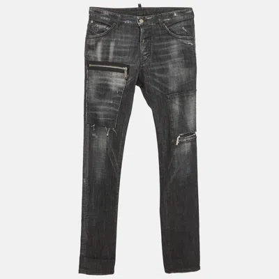Pre-owned Dsquared2 Grey Denim Distressed Slim Fit Jeans Xl/waist 31" In Gray