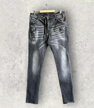 Pre-owned Dsquared2 Grey Distressed Denim Pants
