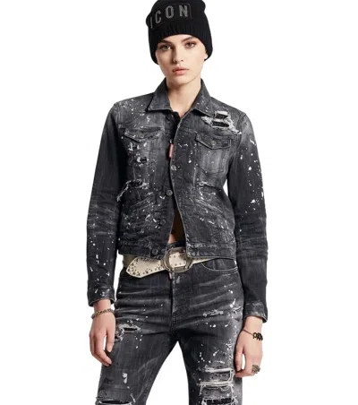 Dsquared2 Grey Distressed Shirt Collar Jacket In Gray