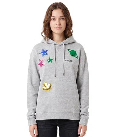 Dsquared2 Grey Embellished Hood Sweatshirt In Gray