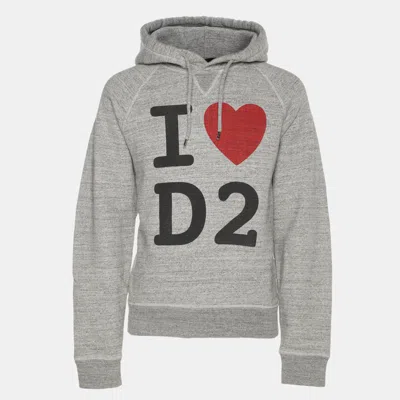 Pre-owned Dsquared2 Grey Graphic-print Cotton Hoodie M In Gray