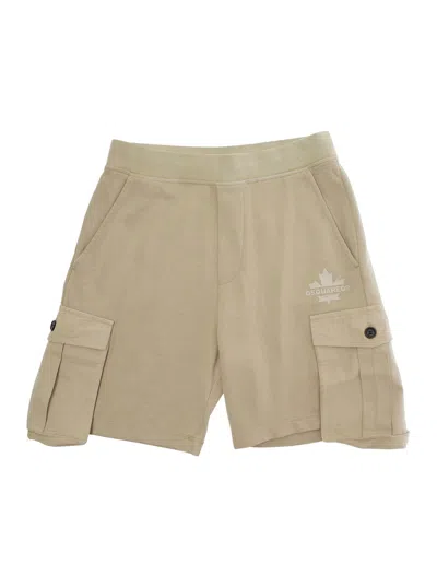 Dsquared2 Kids' Grey Shorts With Logo Detail On The Front In Cotton Boy In Neutral