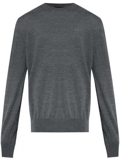 Dsquared2 Grey Virgin Wool Sweater With Logo  In Gray