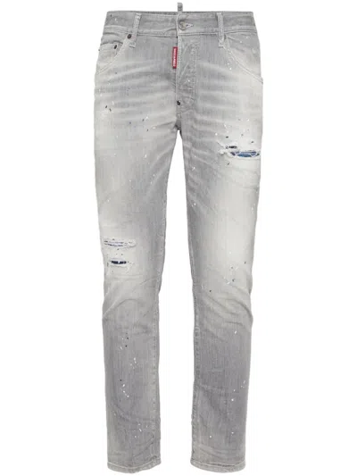 Dsquared2 Grey Washed Denim Skinny Jeans In Gray