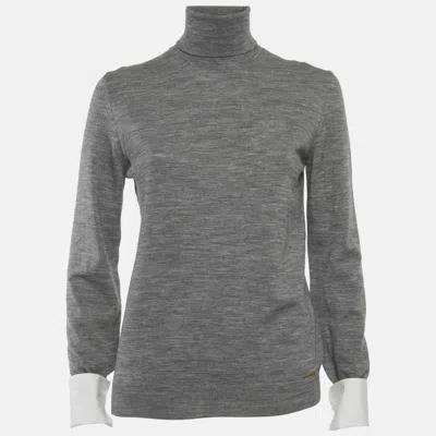 Pre-owned Dsquared2 Grey Wool Blend Knitted Turtleneck Sweater L In Gray