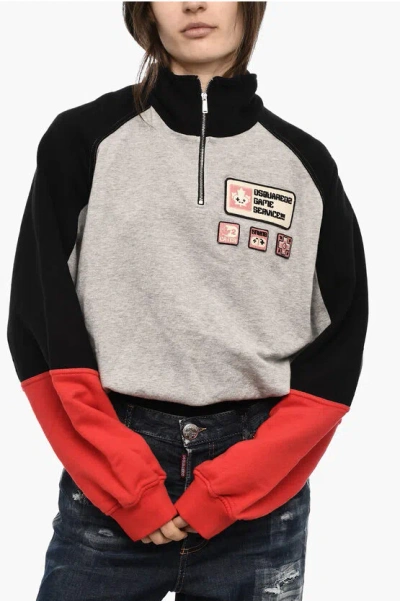 Dsquared2 Half Zip Cotton Sweatshirt With Patches