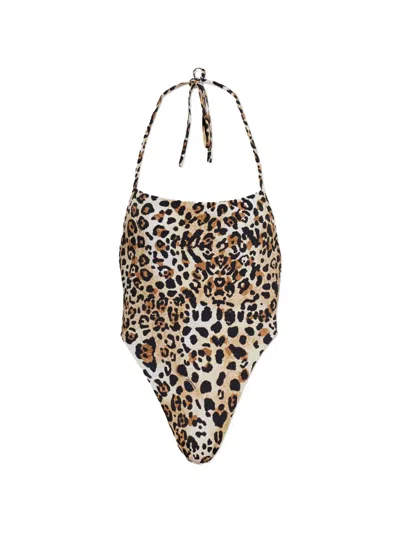 Dsquared2 Halterneck Animal-print Swimsuit In Brown